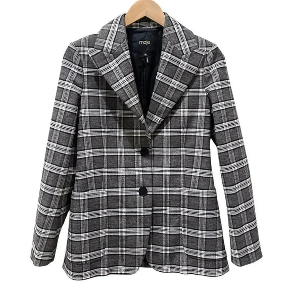 Maje Plaid Wool Blazer sz Small - Picture 1 of 13